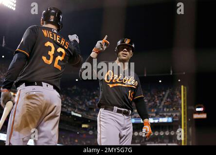 Eric Davis of the Baltimore Orioles during a game at Anaheim Stadium in  Anaheim, California during the 1997 season.(Larry Goren/Four Seam Images  via AP Images Stock Photo - Alamy