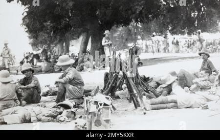 British infantry soldiers resting in the North West Frontier region of British India c. early 1930s. Stock Photo