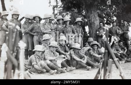 British infantry soldiers resting in the North West Frontier region of British India c. early 1930s. Stock Photo