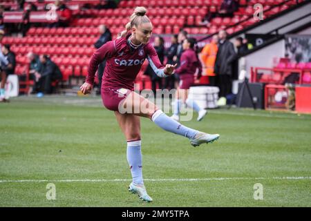 Walsall, UK. 04th Feb, 2023. Walsall, England, February 4th 2023: Alisha Lehmann (7 Aston Villa) warms up during the Barclays FA Womens Super League match between Aston Villa and Brighton at Bescot Stadium in Walsall, England (Natalie Mincher/SPP) Credit: SPP Sport Press Photo. /Alamy Live News Stock Photo