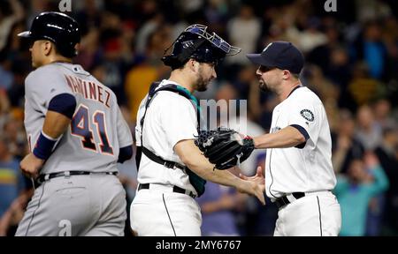 Detroit Tigers catcher Victor Martinez (41) looks at on during the MLB  Baseball Herren USA Baseball