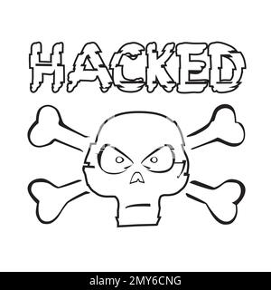 skull and hacked text on white background Stock Vector