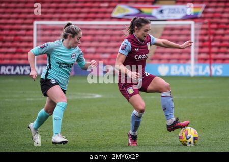 Walsall, UK. 04th Feb, 2023. Walsall, England, February 4th 2023: Kirsty Hanson (20 Aston Villa) on the ball during the Barclays FA Womens Super League match between Aston Villa and Brighton at Bescot Stadium in Walsall, England (Natalie Mincher/SPP) Credit: SPP Sport Press Photo. /Alamy Live News Stock Photo