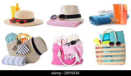 Set of beach objects on white background, banner design Stock Photo