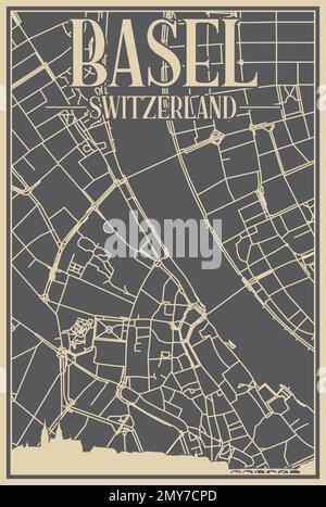 Road network poster of the downtown BASEL, SWITZERLAND Stock Vector