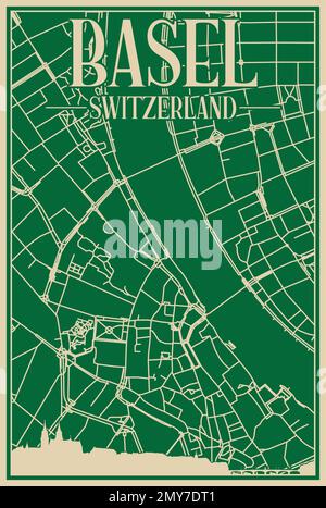 Road network poster of the downtown BASEL, SWITZERLAND Stock Vector