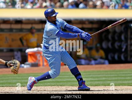 Chicago Cubs Jorge Soler swings, hitting a two run home run in the