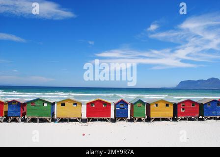 A Kaleidoscope of Colors: Enchanting and Vibrant Houses in the Quaint Seaside Town of Muizenberg, Nestled Along the Shores of Cape Town, Western Cape Stock Photo
