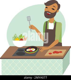 Young man preparing meal in the kitchen Stock Vector