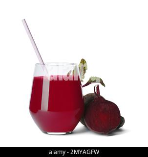 Freshly made beet juice isolated on white Stock Photo
