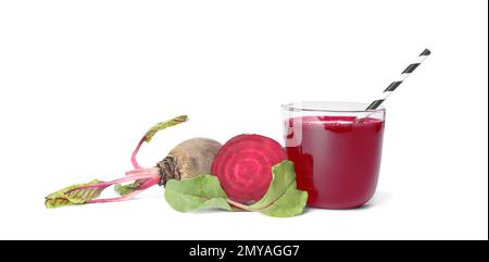 Freshly made beet juice isolated on white Stock Photo