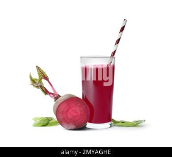 Freshly made beet juice isolated on white Stock Photo