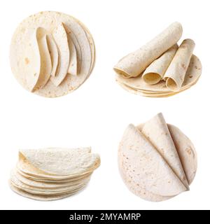 Set of corn tortillas on white background Stock Photo
