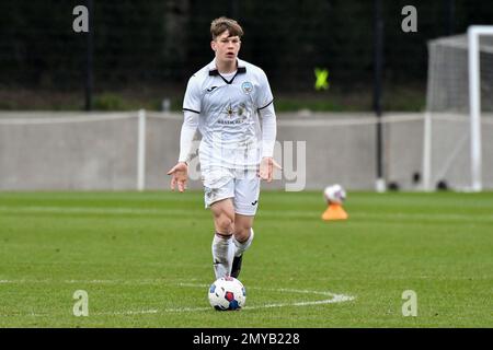 Swansea, Wales. 4 February 2023. Alfie Massey of Millwall in action during  the Professional Development League game between Swansea City Under 18 and  Millwall Under 18 at the Swansea City Academy in