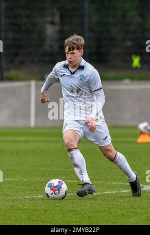 Swansea, Wales. 4 February 2023. Alfie Massey of Millwall in action during  the Professional Development League game between Swansea City Under 18 and  Millwall Under 18 at the Swansea City Academy in