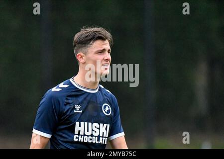 Swansea, Wales. 4 February 2023. Alfie Massey of Millwall in action during  the Professional Development League game between Swansea City Under 18 and  Millwall Under 18 at the Swansea City Academy in