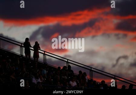 Sunset over a baseball game at Coors Field, home of the Colorado Rockies,  in Denver, Colorado, USA Stock Photo - Alamy