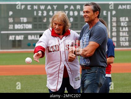 Tom Stevens, grandson of Babe Ruth, throws out the ceremonial