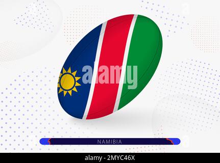 Rugby ball with the flag of Namibia on it. Equipment for rugby team of Namibia. Vector sport illustration. Stock Vector