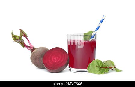 Freshly made beet juice isolated on white Stock Photo