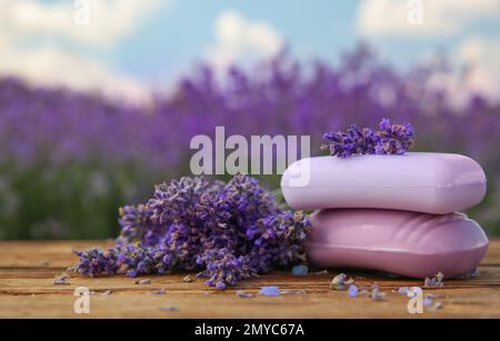 Homemade lavender soaps. Violet and white color handmade soap bars