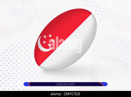 Rugby ball with the flag of Singapore on it. Equipment for rugby team of Singapore. Vector sport illustration. Stock Vector