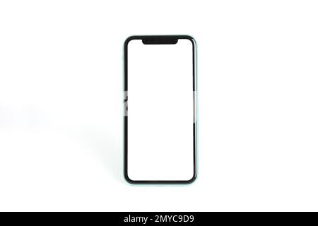 MYKOLAIV, UKRAINE - JULY 07, 2020: iPhone 11 on white background. Mockup for design Stock Photo