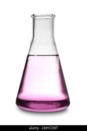 Conical flask with color liquid isolated on white Stock Photo - Alamy
