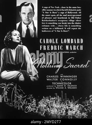 Promotional Artwork CAROLE LOMBARD and FREDRIC MARCH in NOTHING SACRED 1937 director WILLIAM A. WELLMAN producer DAVID O. SELZNICK Selznick International Pictures from the United Artists Campaign Year Book for Exhibitors for 1937 - 1938 Stock Photo
