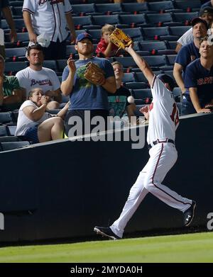 Atlanta Braves left fielder Jeff Francoeur (18) prepares for the game  against the Colorado Rockies, July 23, 2016 in Denver. (Margaret Bowles via  AP Images Stock Photo - Alamy