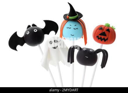 Set of Halloween themed cake pops on white background. Banner design ...