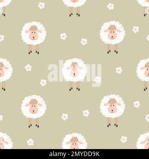Seamless pattern with cute sheep. Vector background for kids. Stock Vector