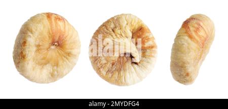 Dried fig fruits falling on white background. Banner design Stock Photo