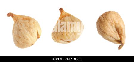 Dried fig fruits falling on white background. Banner design Stock Photo