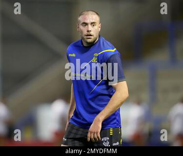 James Harrison  #8 of Warrington Wolves during the warm up before the Rugby League Ben Currie Testimonial match Warrington Wolves vs Leigh Leopards at Halliwell Jones Stadium, Warrington, United Kingdom, 4th February 2023  (Photo by Steve Flynn/News Images) Stock Photo