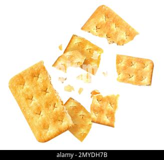 Crushed crackers and crumbs on white background Stock Photo