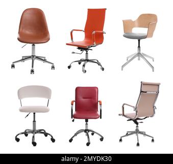 Set of different office chairs on white background Stock Photo - Alamy