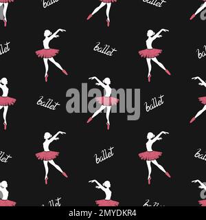 Ballet dancers seamless pattern. Vector black background with ballerinas. Stock Vector