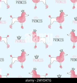 Little princess poodle pattern. Seamless vector background with cute dogs for kids design. Stock Vector