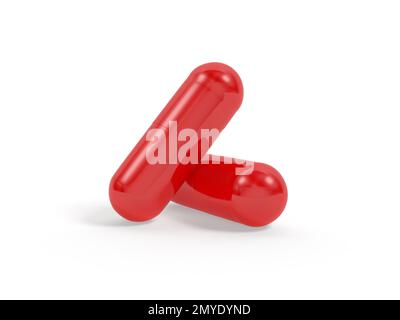 Red pills isolated on white background. 3d illustration. Stock Photo