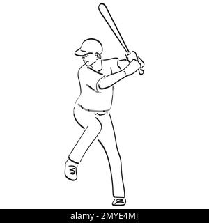 line art baseball players in dynamic action illustration vector hand drawn isolated on white background Stock Vector