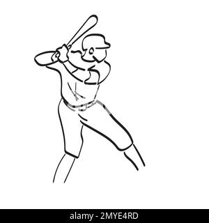 line art baseball player illustration vector hand drawn isolated on white background Stock Vector