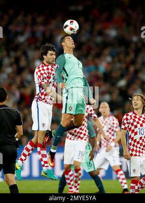 Croatia's Domagoj Vida heads the ball during the Euro 2020 soccer