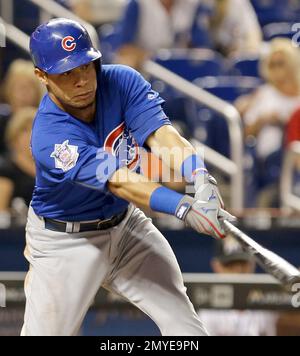 Chicago Cubs Javier Baez hits a ball flubbed by Washington Nationals third  baseman Anthony Rendon in the sixth inning of game 1 of the NLDS at  Nationals Park in Washington, D.C. on