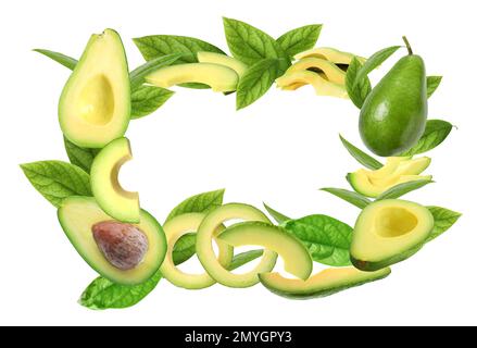 Frame of ripe avocados on white background Stock Photo