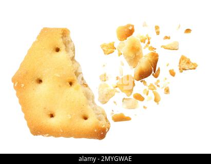 Crushed cracker and crumbs on white background Stock Photo