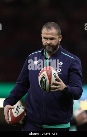 Cardiff, UK. 04th Feb, 2023. Andy Farrell, the head coach of Ireland rugby team ahead of the game. Guinness Six Nations championship 2023 match, Wales v Ireland at the Principality Stadium in Cardiff on Saturday 4th February 2023. pic by Andrew Orchard/Andrew Orchard sports photography/ Alamy Live News Credit: Andrew Orchard sports photography/Alamy Live News Stock Photo