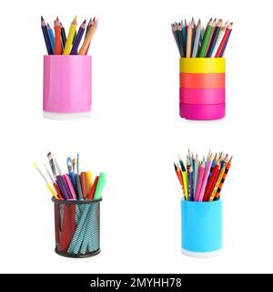 Set of bright school stationery on white background Stock Photo