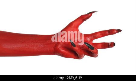 Scary monster on white background, closeup of hand. Halloween character Stock Photo