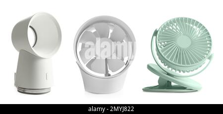 Set of different fans on white background, banner design Stock Photo